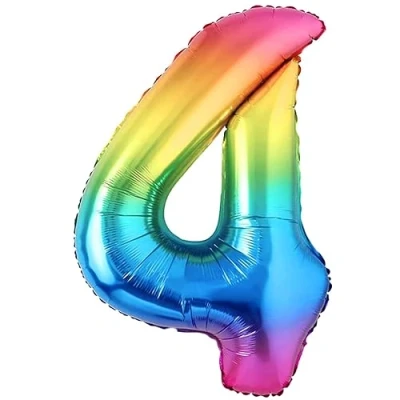 Image of Balloon 4th Birthday Number 4 Multicolor XXL Giant Foil 40 Decoration. Flies with Helium.