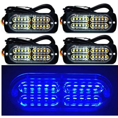 Image of 12 24V 20 LED Super Bright Emergency Warning Caution Hazard Construction Waterproof Amber Strobe Light Bar with 13 Different Flashing for Car Truck SUV Van 4PCS (Blue)