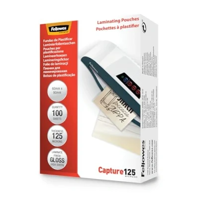 Image of Fellowes Laminating Pouches (60x90mm) Gloss Finish 100 Sheets, 250 Micron (2 x 125 Micron) High Quality Ideal for Photos, ID Cards &amp; Small Documents
