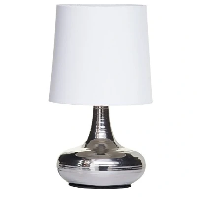 Image of LITECRAFT Mini Scratched Table Lamp Base with Tapered Shade (White &amp; Chrome)