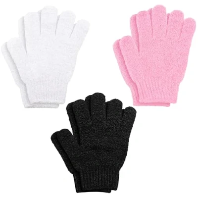 Image of 6Pcs Exfoliating Gloves Bamboo Shower Bath and Body Exfoliator Mitts Scrubs Away Ingrown Hair Dead Skin for Shower, Spa Massage Cell Remover Loofah White, Black, Pink