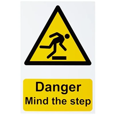Image of Scan SCA1105 Self adhesive PVC sign Danger Mind the step White, 200 x 300mm