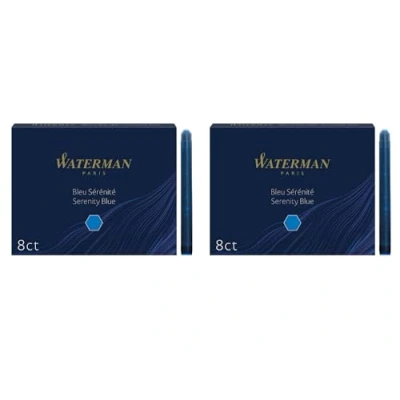 Image of Waterman 2 X 8 Washable Blue Serenity Ink Cartridges In Carton Box