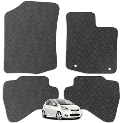 Image of Carsio Rubber Car Mats For Toyota Aygo 2005 to 2014 (two clips) Tailored Fit Floor Mat Set Complete Accessory Black Custom Fitted All Weather &amp; Heavy Duty, Anti Slip Backing with Clips