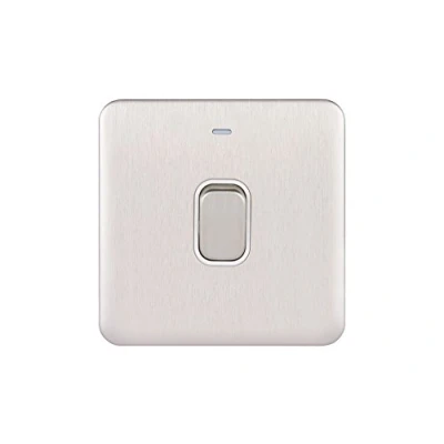Image of Schneider Electric Lisse Screwless Deco Single Light Switch, Double Pole, 20AX, GGBL2011WSS, Stainless Steel with White Insert