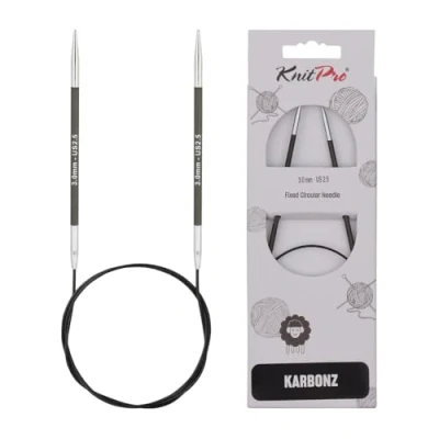 Image of KnitPro 80 cm x 3 mm Karbonz Fixed Circular Needles, Black and Silver