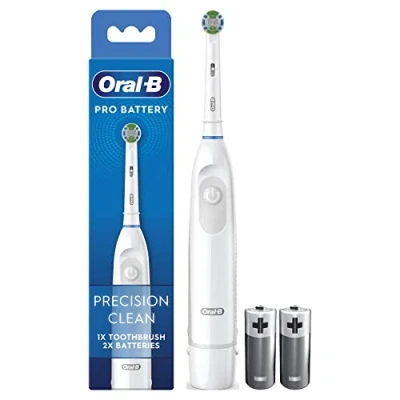 Image of Oral B Pro Battery Toothbrush, Precision Clean Toothbrush Head, Plaque Remover for Teeth, 2 Batteries Included, White