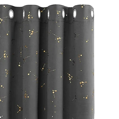 Image of Deconovo Eyelet Curtains, Blackout Gold Constellation Printed Thermal Insulated Curtains for Baby Nursery, 66 x 72 Inch(Width Length), Light Grey, 2 panels