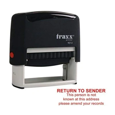 Image of Return to Sender (Junk Mail) SELF Inking Rubber Ink Stamp Imprint 13 in RED RTS This Person is not Known at The Address Please Amend Your Records.