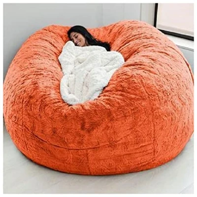 Image of REOTEL Soft Giant Bean Bag Chair Cover Breathable And Comfortable for Adult Living Room Light Big Round Fluffy Faux Fur BeanBag Lazy Sofa (No Filler),Orange,6FT