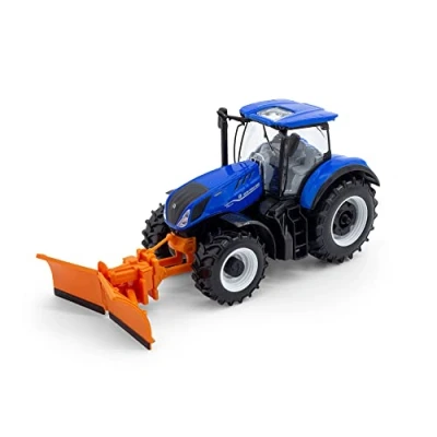 Image of Bburago B18 44081 NEW HOLLAND T7.315 TRACTOR WITH SNOW PLOUGH Car, Model, Sport, pre Built, Blue