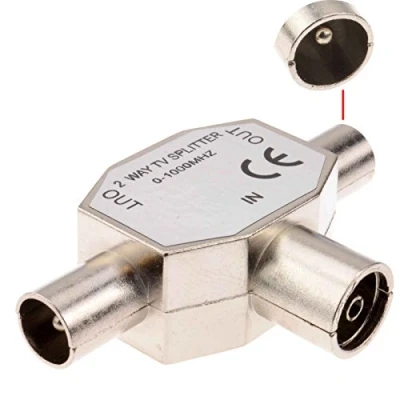 Image of kenable 2 Way RF TV Freeview Push Style Coax Splitter 1 Input to Outputs