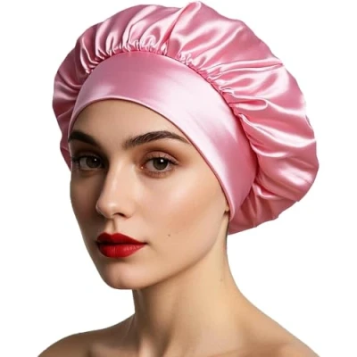 Image of iLamvie Silk Bonnet,Satin Bonnet,Hair Bonnet For Sleeping,Bonnet,Soft And Comfortable Sleep Cap(pink)