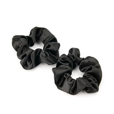 Image of 2 Pcs Scrunchies for Women, Soft Silk Scrunchies, Premium Satin Scrunchie Ponytail Holder, Hair Elastic Ties Long Fine &amp; Thick Curly Girls (Black)
