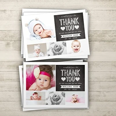 Image of Baby Thank You Cards, Personalised, Birth Announcement, Girl or Boy Cards (Design 13)