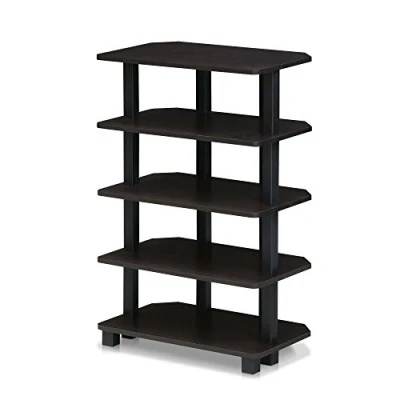 Image of Furinno Turn N Tube 5 Tier Corner Storage Shelf, Espresso/Black, 47.98 (W) x 75.01 (H) 29.49 (D) cm