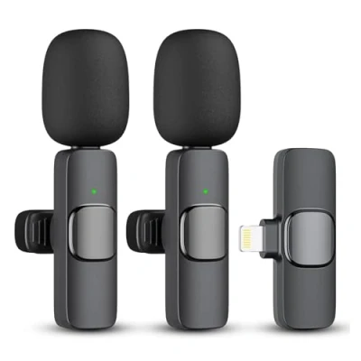 Image of 2 Pack Professional Wireless Lavalier Microphone for iPhone iPad, Lapel Mics Plug Play Clip on Mic YouTube, Recording, Vlog, Facebook Live TikTok