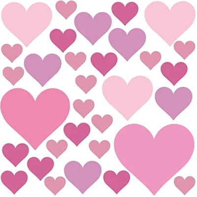 Image of PREMYO Set of 32 Heart Wall Stickers Kids Nursery Decor Easy to Apply Decals for Bedrooms Girls Boys Pastell Pink