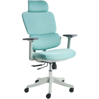 Image of Office Chair Teal Polyester Upholstery Adjustable Armrests and Headrest Sliding Seat Height Adjustment Swivel Base Tilting Backrest VISCOUNT