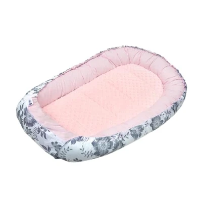 Image of Medi Partners Baby nest Pod Newborn Sleepyhead 100% Cotton 100x60x15cm Bed Pillow Accessories Cocoon for Babies (Berry with pink Plush)