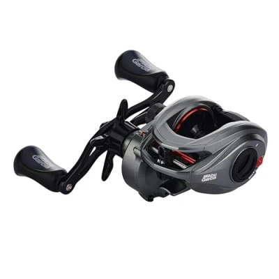 Image of Abu Garcia MAX 40 60 Low Profile Reel, Fishing Baitcast Reels, Predator Fishing, Pike, Zander, Catfish, Unisex, Grey/Red, Right Hand