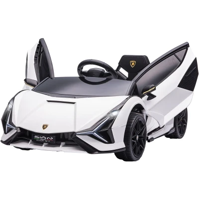 Image of HOMCOM Lamborghini Sian Licensed 12V Kids Electric Ride On Car 2 Motors Toy with Remote Control Music Lights MP3 for 3 5 Years White