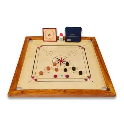 Image of Uber Games Carrom board set &amp; Stand 33 x inch playing Including Men, Striker Powder Entry Level Made in India suitable for beginners