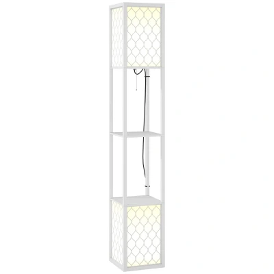 Image of HOMCOM Floor Lamp with Shelves, Dual Light, Modern Tall Standing Lamps for Living Room, Bedroom, Pull Chain Switch (Bulb not Included), White