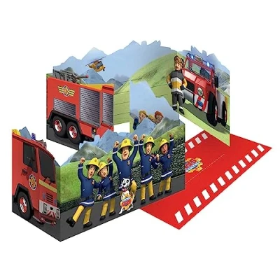 Image of Amscan 9912967 Fireman Sam Kids Birthday Party Paper Invitation Cards 8 Pack