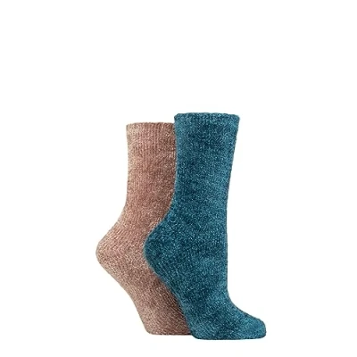 Image of SockShop Ladies Chenille Boot Socks Pack of 2 (4 8, Blue Coral)