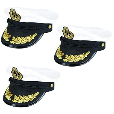 Image of labreeze Adults Quality Satin Captains Hat Naval Officer Fancy Dress Party Cap (3)