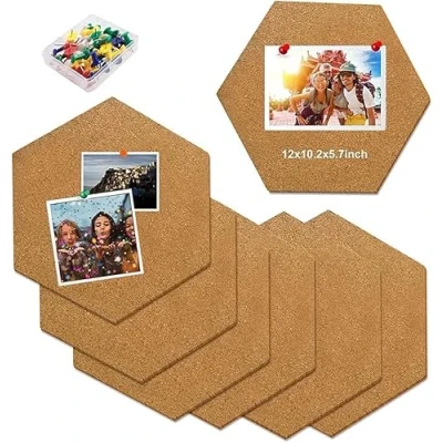 Image of KBNIAN 8 Pack Cork Board, DIY Self Adhesive Hexagon Board Multifunctional Notice Tiles with 50pcs Pins for Photo Hanging, Home Decoration, Office Bulletin Boards