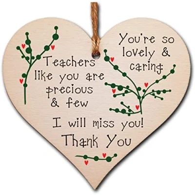 Image of Handmade Wooden Hanging Heart Plaque Gift for a Great Teacher Thank You Keepsake