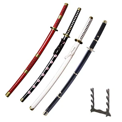 Image of Sword Warrior Roronoa Zoro Set of 4 100 cm Wooden Katana Anime Cosplay Kitetsu / Shisui Wado Ichimonji Yubashiri