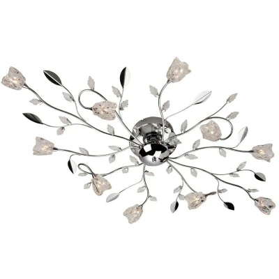 Image of Cindy 10 Light Flush Multi Arm Ceiling Chrome, Clear Glass, G4 Bulb