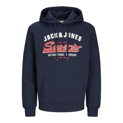 Image of JACK&amp;JONES Men&#039;s Jjelogo Sweat Hood 2 Col 24/25 Noos Sweatshirt, Sky Captain, L