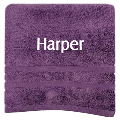 Image of Gaveno Personalised Bath Hand Towels Sizes Embroidered Name (Purple, Towel)