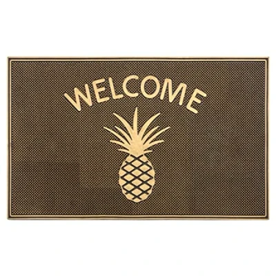 Image of Hanse Home Rubber Doormat for Indoor and Outdoor Use, 45 x 75 cm, Doormat, Dirt Trapper Mat, Welcome, Pineapple Design, Weatherproof, Non Slip Entrance Area Use Black, Gold