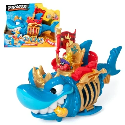 Image of Piratix, ADVENTURE WORLD King Shark Articulated shark, with a cage to capture rival includes 1 treasure, Piratix and accessory