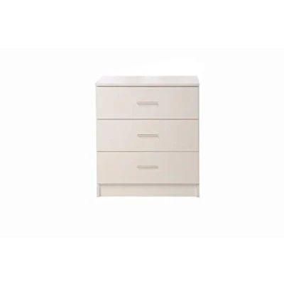 Image of Timber Art Design 3 Drawer Bedroom Chest of Drawers with Metal Handles &amp; Runners Storage Organiser Unit for Hallway Living Room Bedside Cabinet White, 69 x 60 40 cm