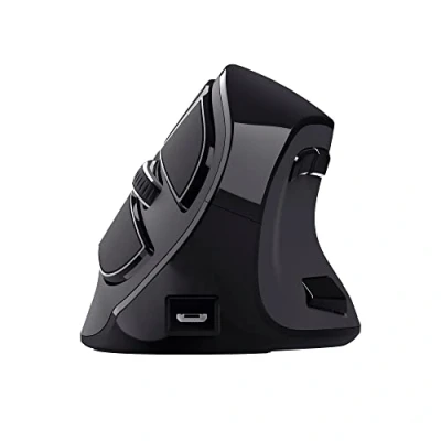 Image of Trust Voxx Vertical Ergonomic Mouse, Rechargeable Wireless Bluetooth or 2.4 GHz, 1200 2400 DPI, 9 Buttons, LED Display, Programmable for PC, Computer, Mac, Laptop, Chromebook Black