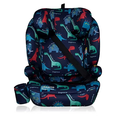 Image of Cosatto Ninja 2 iSize Car Seat from 100 150cm, Approx 4 Years 12 Years, R129 High Back Booster, 10 Position Headrest, Easy Install Seatbelt or ISOFIX Fitting, Forward Facing (D is for Dino)