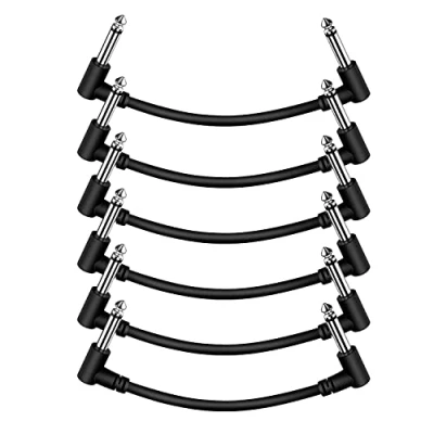 Image of Sovvid 6 Packs 15CM/6 inch Guitar Patch Cables, Black Pedal Cable Effect Cord, 1/4&quot; TS Right Angle