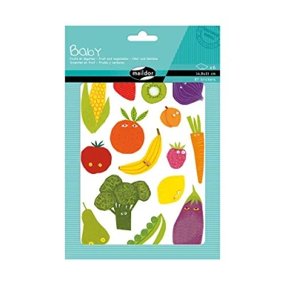 Image of Maildor Ref AE030O Baby Stickers (Pack of 6 Sheets) 21 x 14.8cm Fruits &amp; Vegetables Designs 87 Total, Brightly Coloured, Suitable for Children Aged 2+
