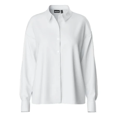 Image of PIECES Women&#039;s Pcfranan Ls Shirt Noos Bc Blouse, Bright White, S