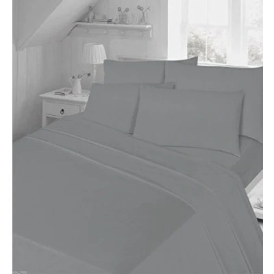 Image of Egyptian Cotton Fitted Sheet 200 Thread Count Deep Single Size Bed Plain Dyed Bedding, Grey