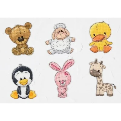 Image of LUCAS S Cross Stitch Set Ornaments Friends II 6 Piece Counted Pattern