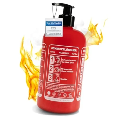 Image of Accentra Hand Soap Dirt Extinguisher in Bottle Fire Look, 500 ml Pump Dispenser, Liquid Soap, Musk Fragrance Refillable Brigade Design
