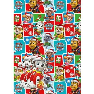 Image of Paw Patrol Christmas Wrapping Paper, 4 Sheet Tag for Gift Wrap, Sheets of Paper