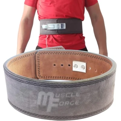 Image of MuscleForge® Leather Powerlifting Belt with Steel Buckle Weight Lifting for Powerlifting, Weightlifting Bodybuilding, Strength Training, Size L